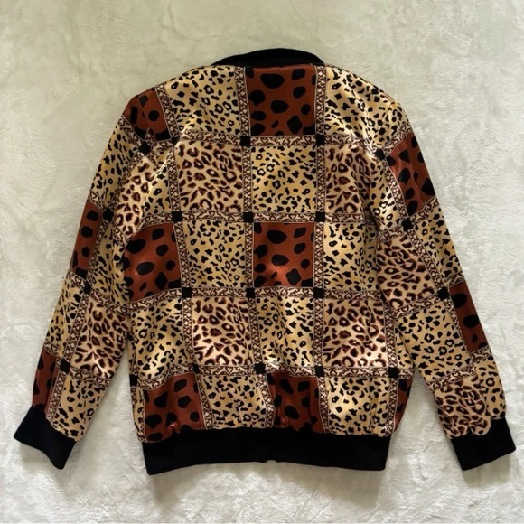Vintage 80s 90s Notations 100% Silk Leopard Animal Print Bomber Jacket, Size S - Picture 2 of 3